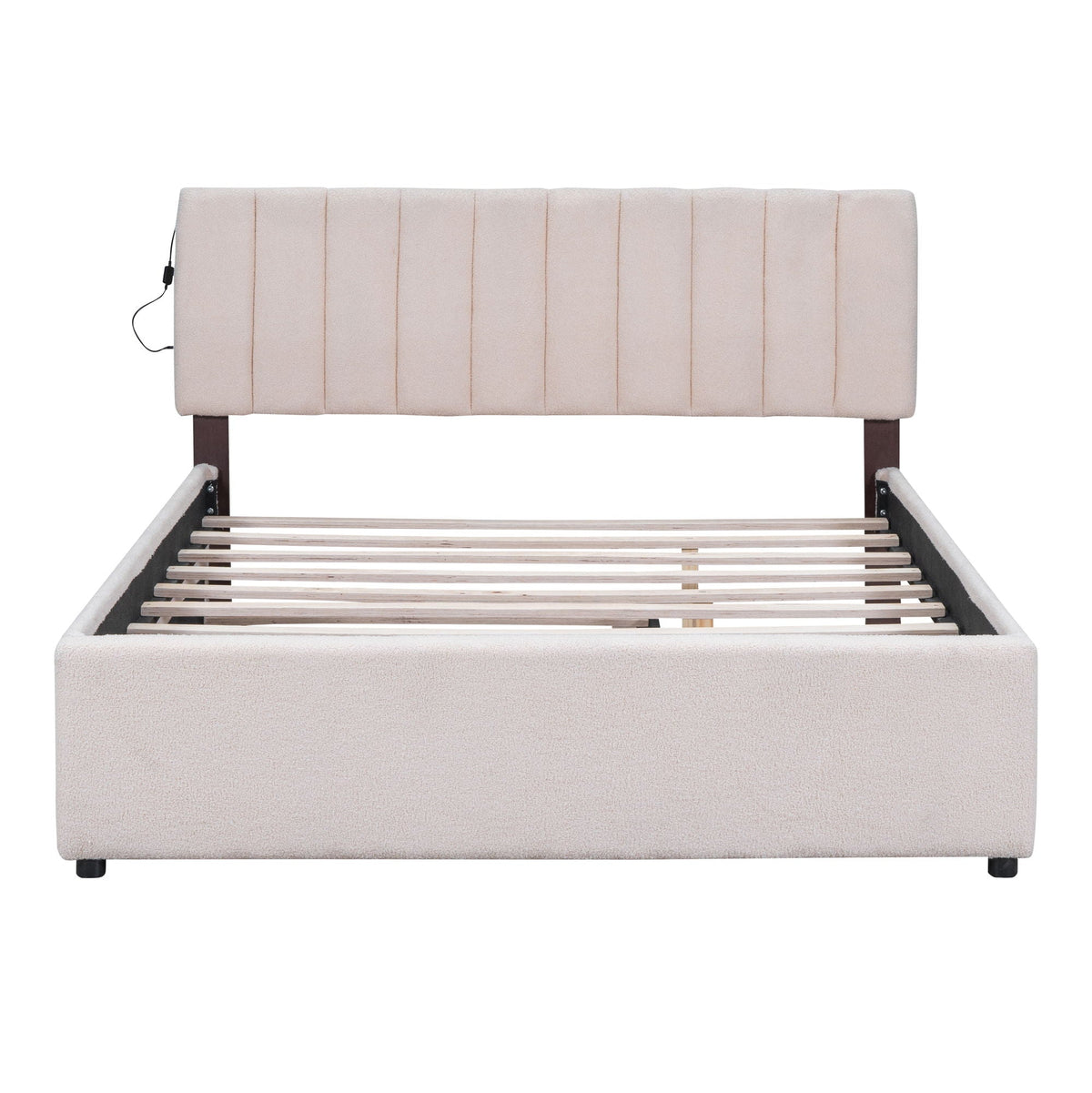 Upholstered Platform Bed With Trundle and LED Lights - Full or Queen