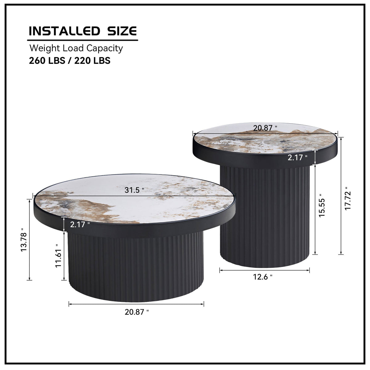 Set of 2 Coffee Tables with Sintered Stone Tabletops - Black