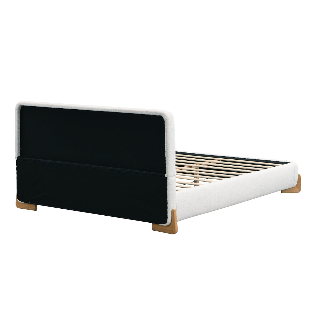 Elegant Boucle Upholstered Bed with Solid Wood Support - White