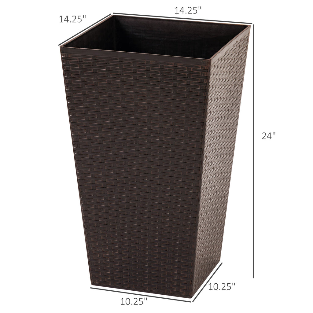 Tall Polypropylene Planter Set with Drainage - Brown or Black