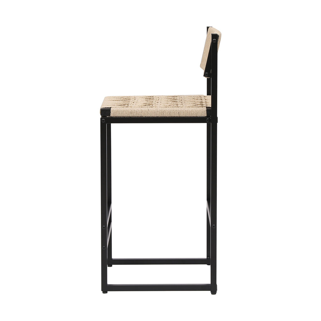 Creamy White Woven Bar Stools with Backrest - Paper Rope Seats