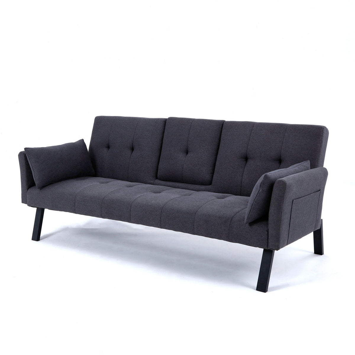 Foldable Sofa Bed with Cup Holder and Solid Wood Frame - Multiple Colors