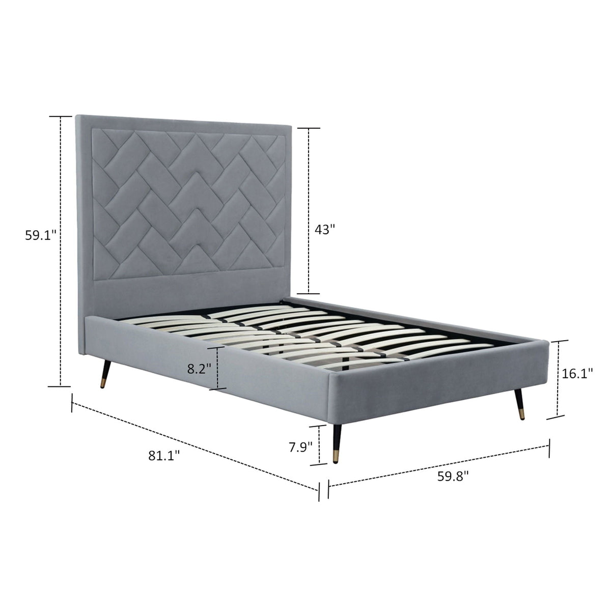 Upholstered Bed with Headboard and Slats - Multiple Colors