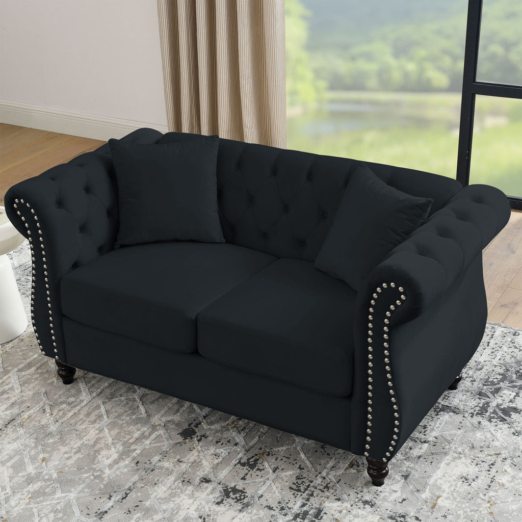 Chesterfield Sofa with Rolled Arms and Nailhead Trim – Solid Wood Frame