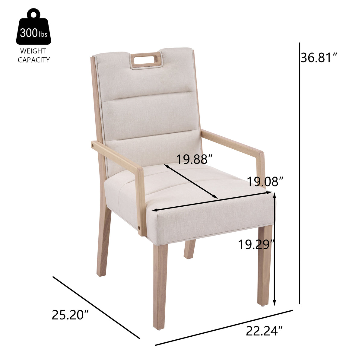 Upholstered Dining Chairs with Armrests - Fabric & Rubber Wood - Beige/Natural