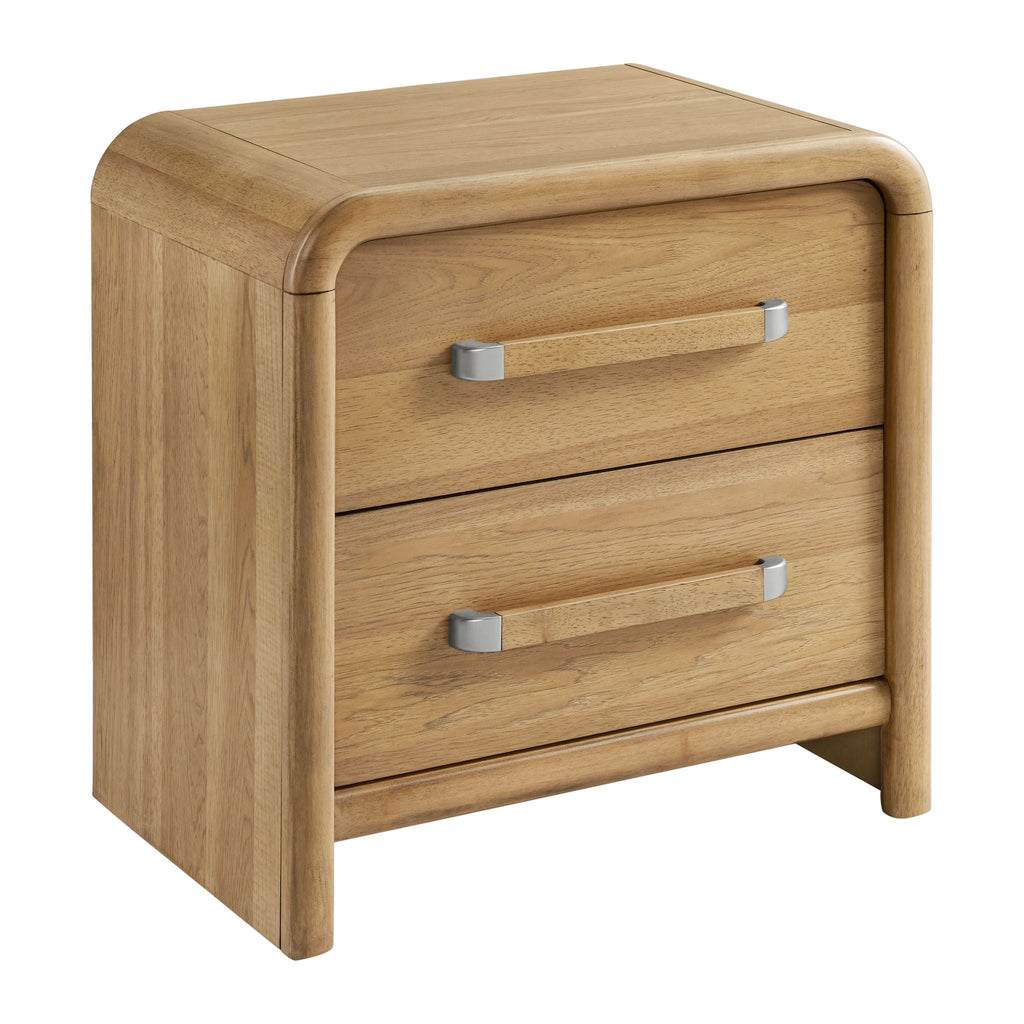 2 Drawer Nightstand with USB Charging - Brown