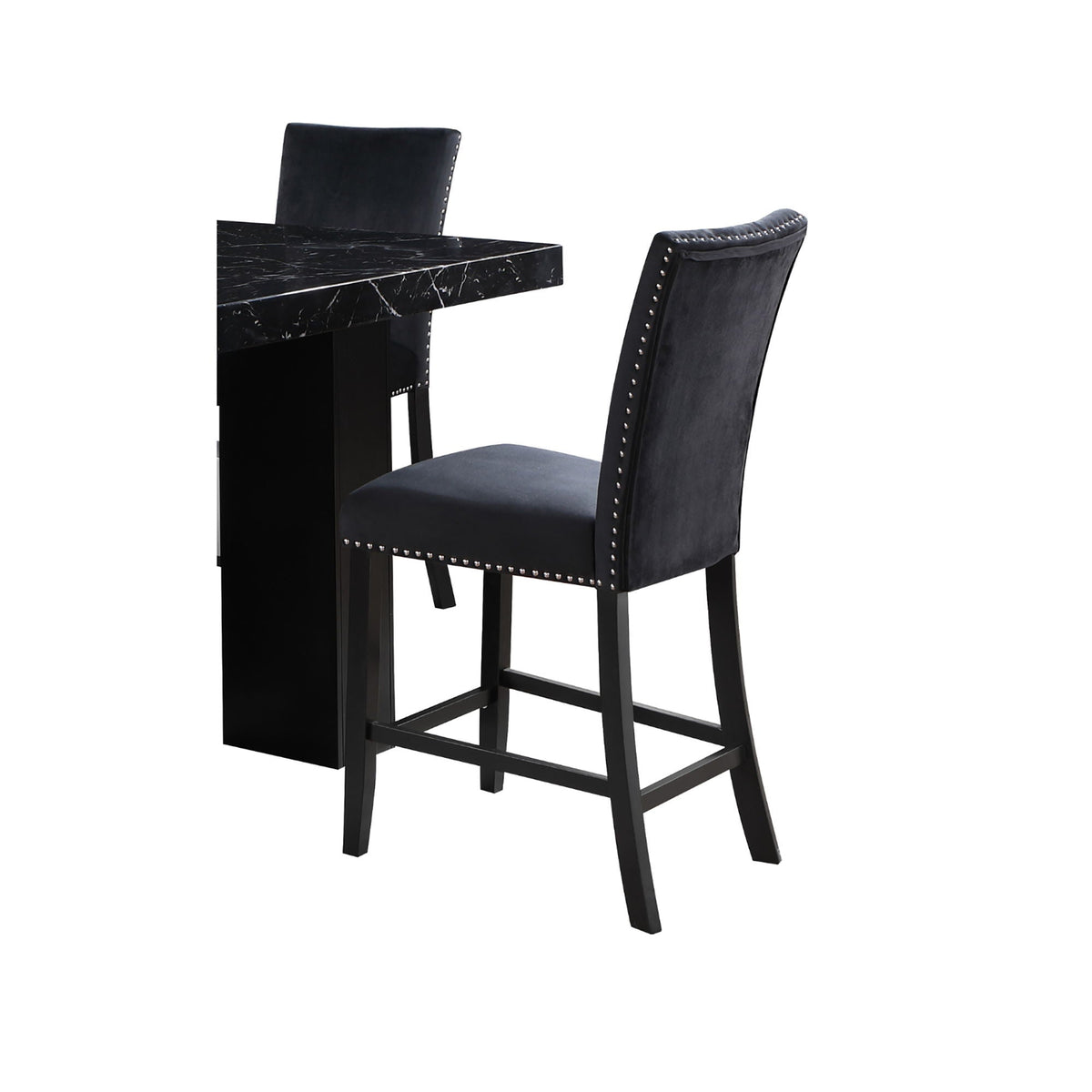 Black Bar Stool Set with Velvet Upholstery - Mikha (Set of 2)