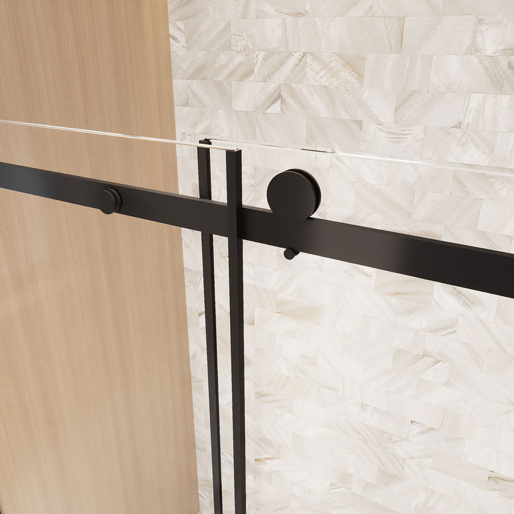 Frameless Single Sliding Shower Door with Square Tube Track - Black