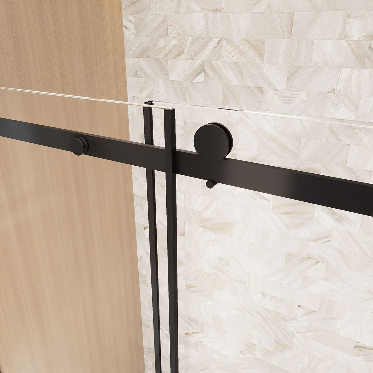 Frameless Single Sliding Shower Door with Square Tube Track - Black