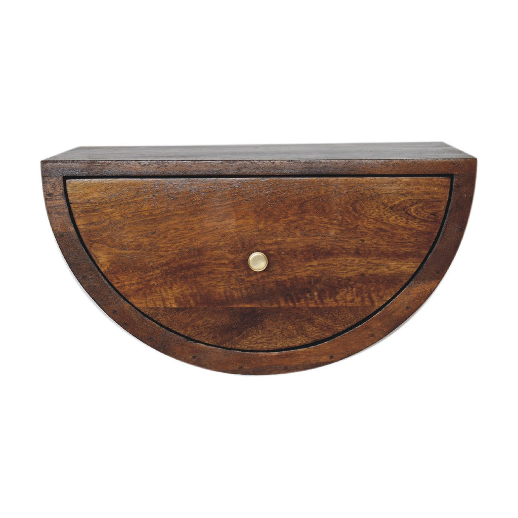 Solid Wood Crescent Floating Nightstand with Drawer - Chestnut