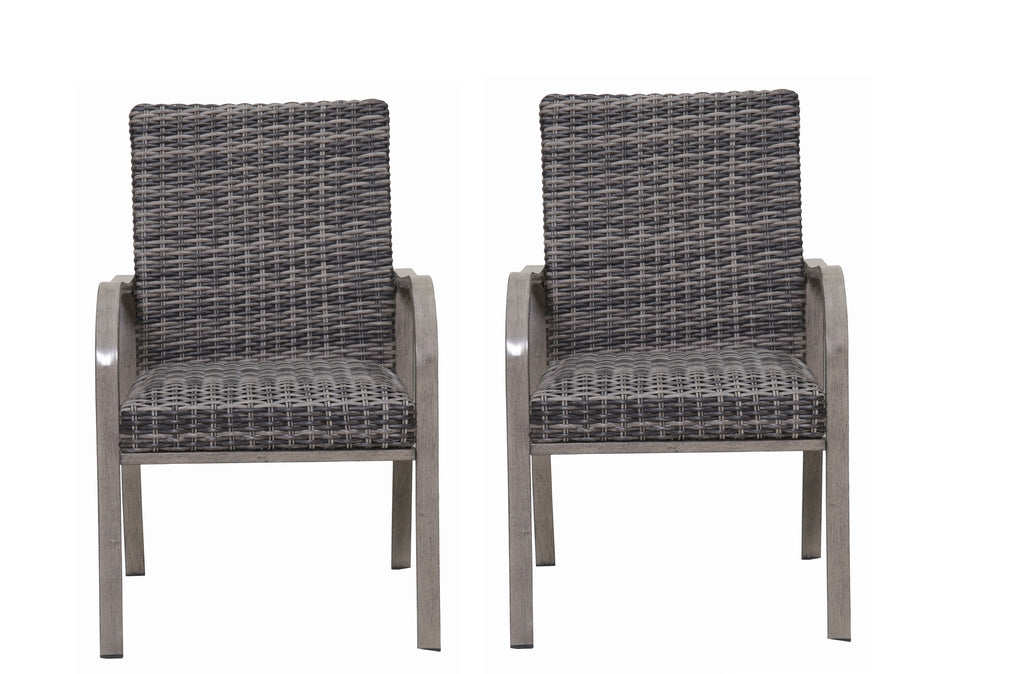 2PC Outdoor Dining Chair with Hand-Painted Frame and Cotton Seat - Brown White, Dark Grey