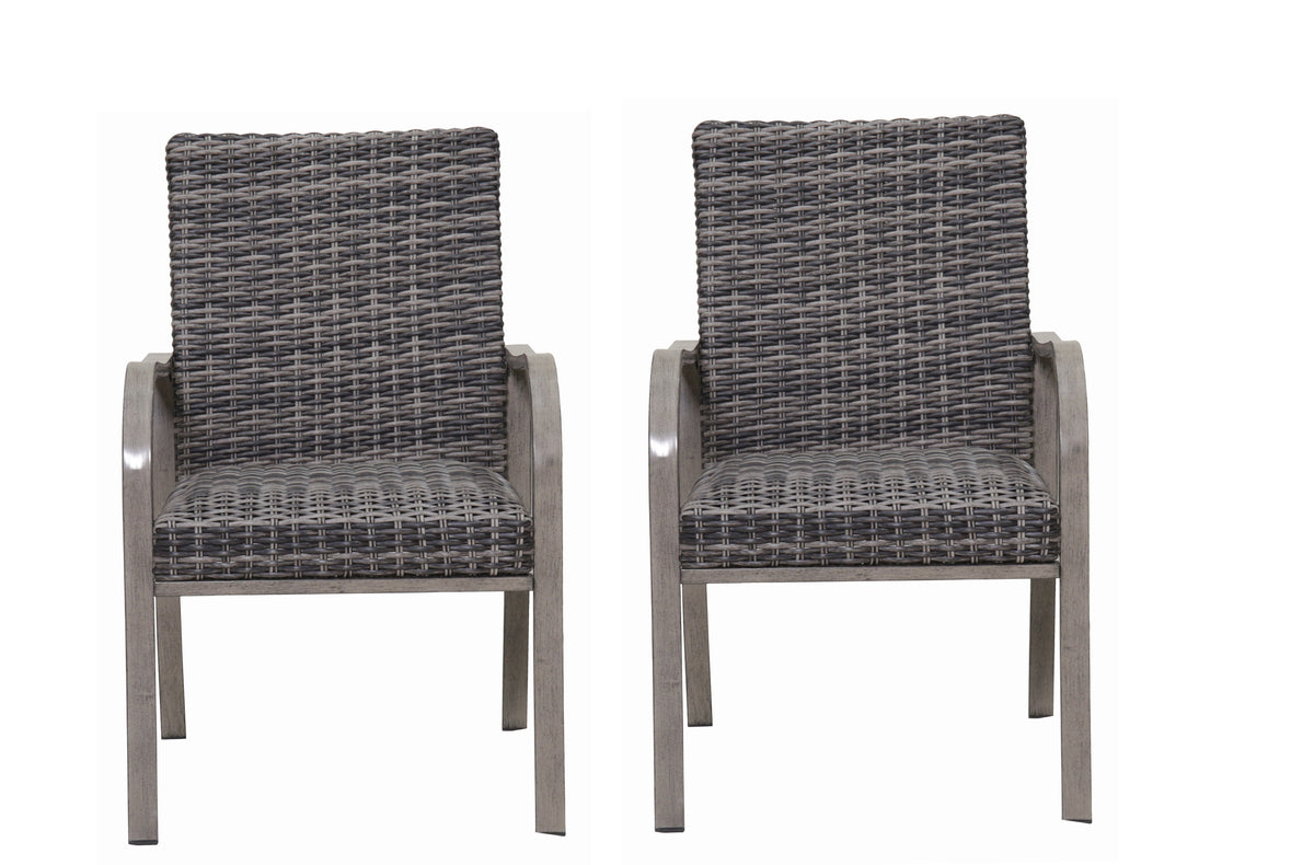 2PC Outdoor Dining Chair with Hand-Painted Frame and Cotton Seat - Brown White, Dark Grey