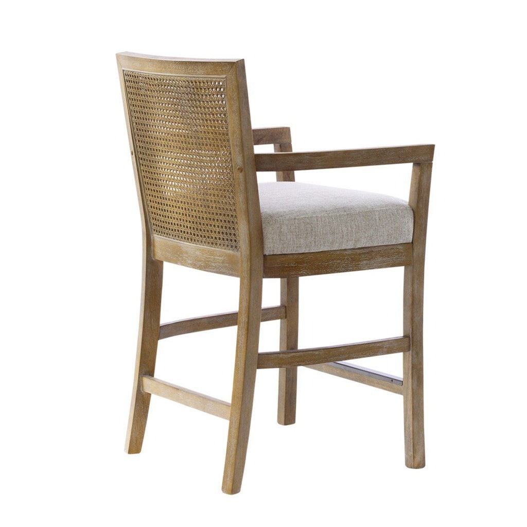 Cane Back Counter Stool with Upholstered Seat - Cream and Reclaimed Natural