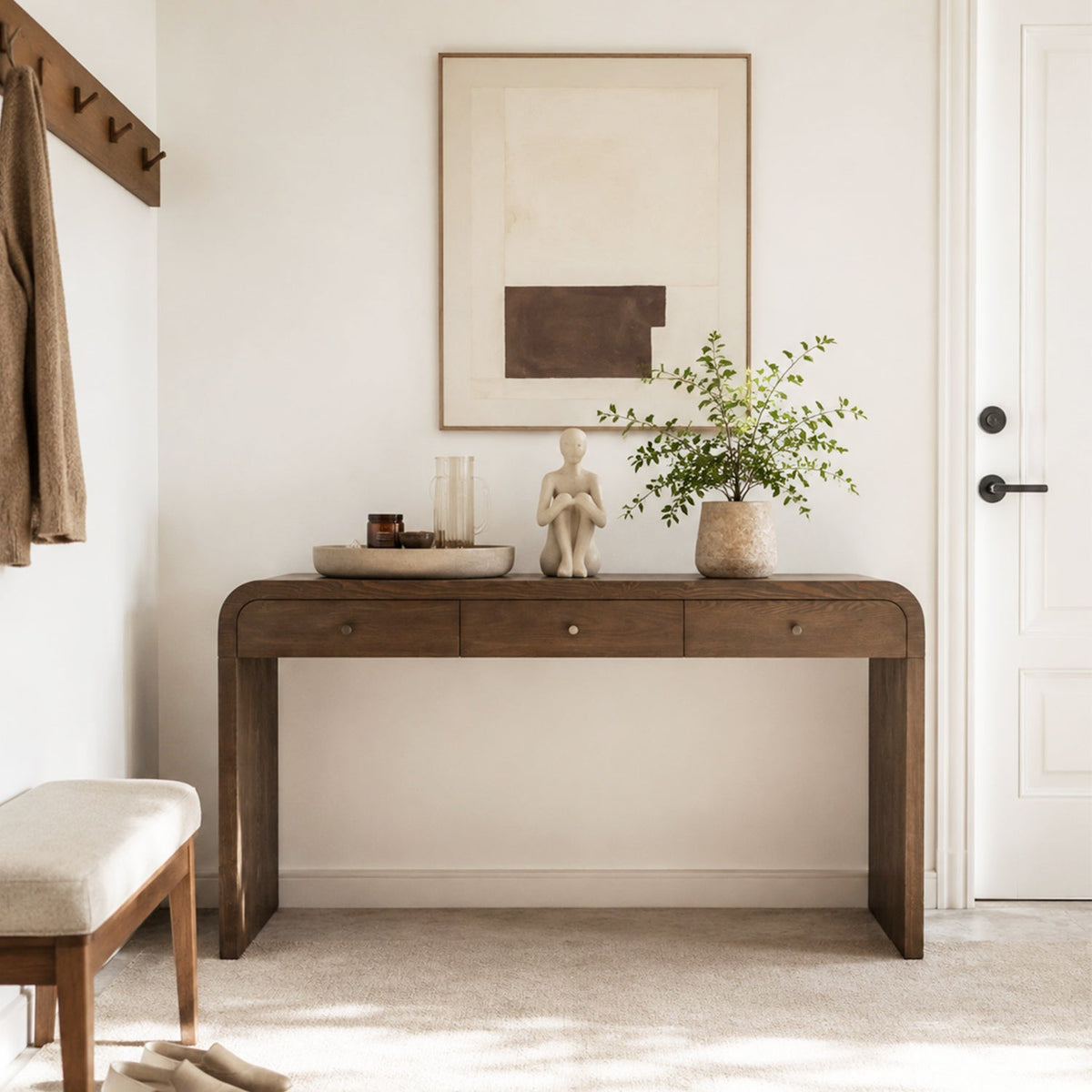 Dark Storage Table with 3 Drawers - Aged Blue & Dark Brown