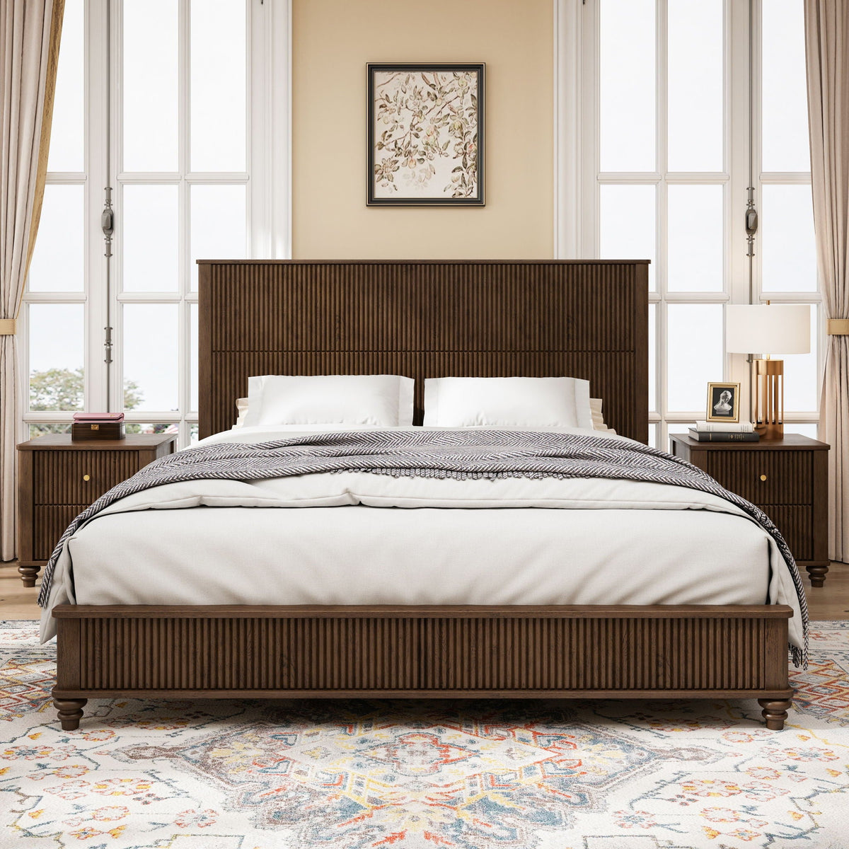 Platform Bed Frame with Tall Headboard - Solid Wood, Queen & King Sizes