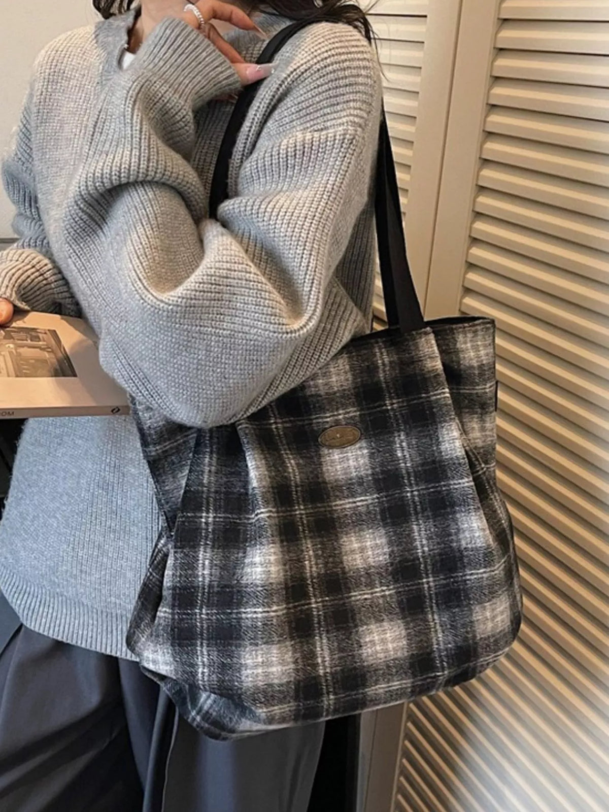 Plaid Pattern Casual Tote Bag