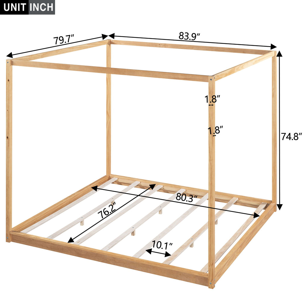 Wood Canopy Platform Bed with Airflow Slats and Support Legs - White or Light Brown
