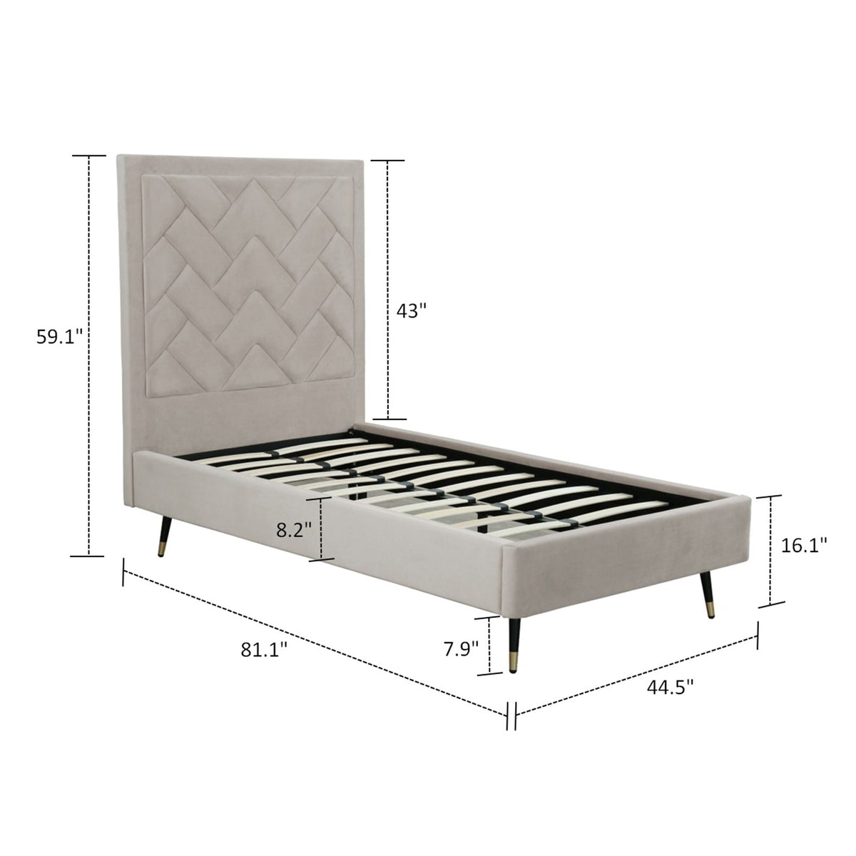 Upholstered Bed with Headboard and Slats - Multiple Colors