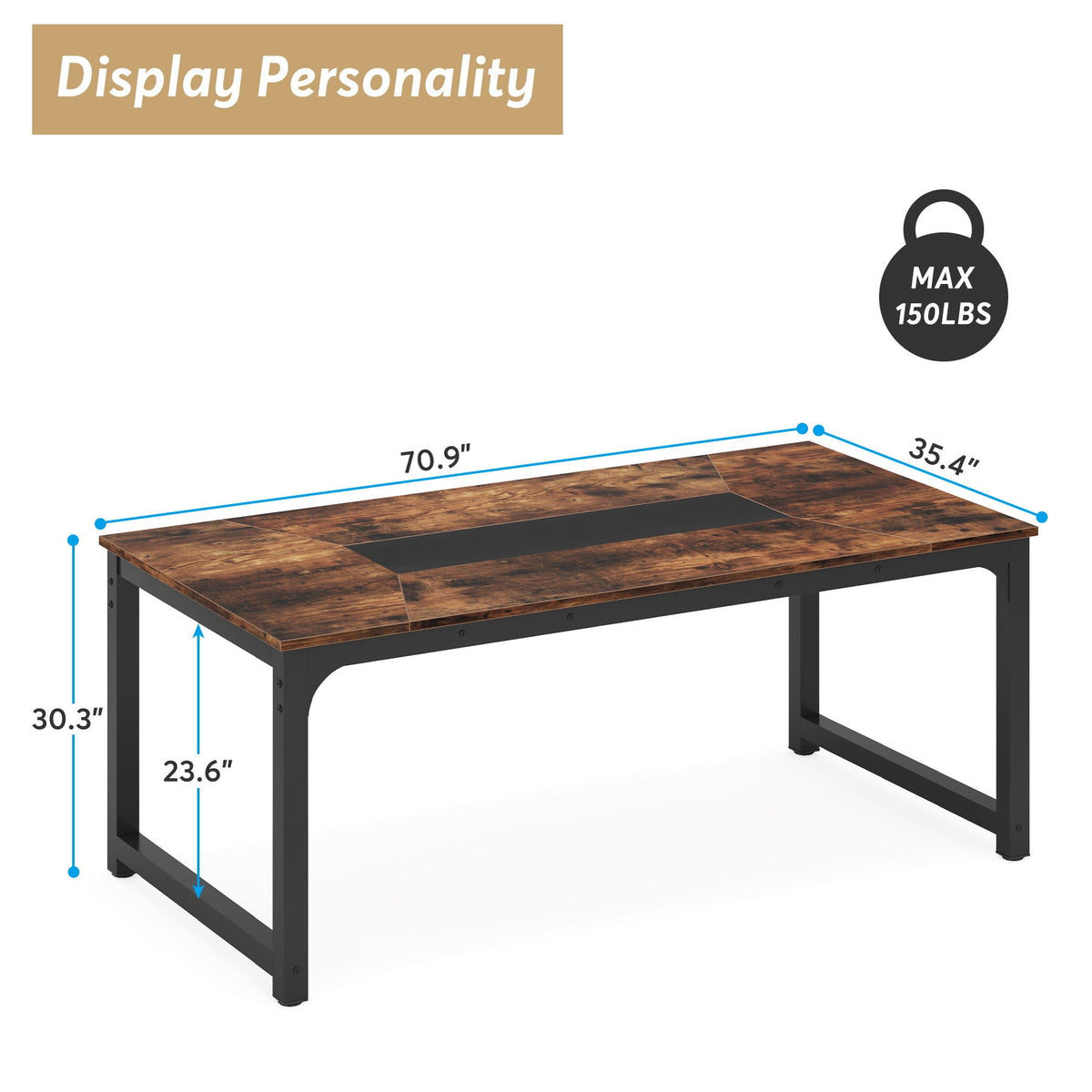 Rectangular Kitchen & Dining Room Table with Heavy-Duty Steel Frame - Brown / Black