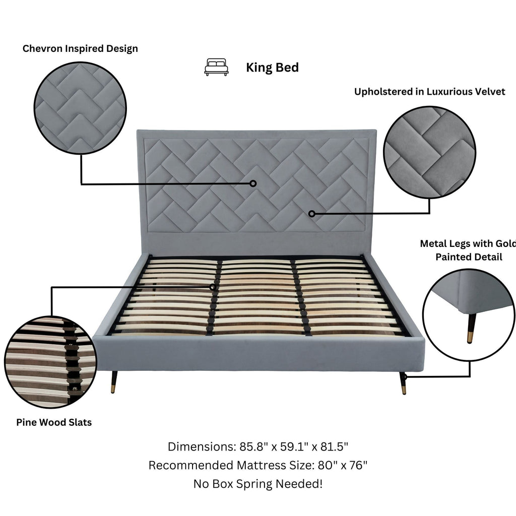 Upholstered Bed with Headboard and Slats - Multiple Colors