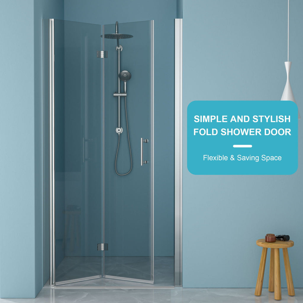 Fold Frameless Shower Door with Tempered Glass - Bi-Fold Modern Design