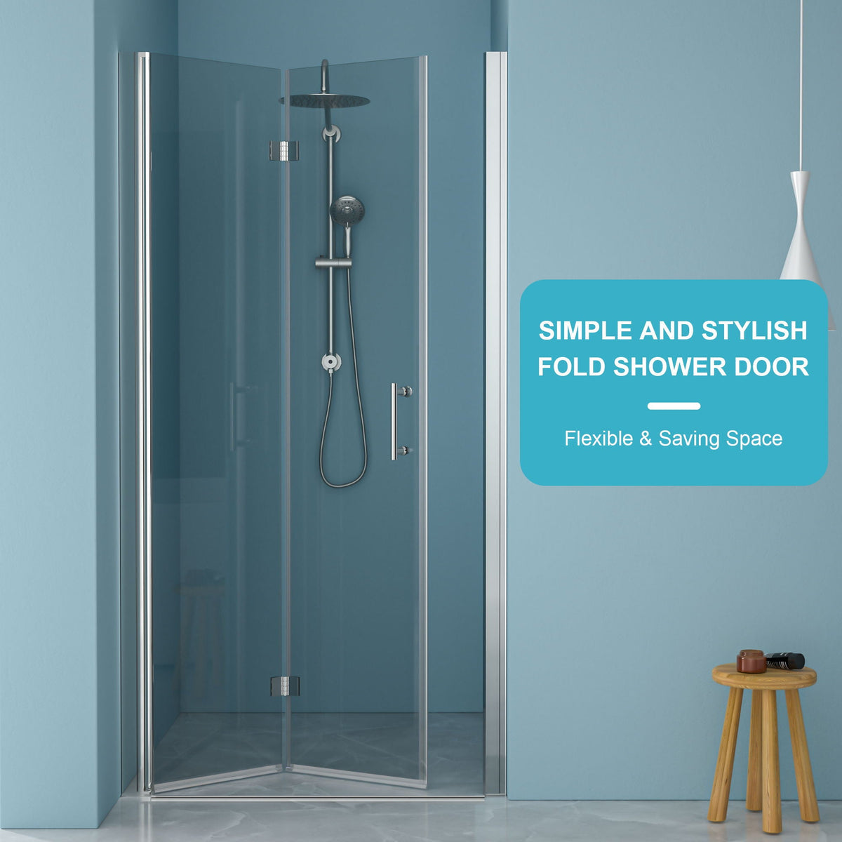 Fold Frameless Shower Door with Tempered Glass - Bi-Fold Modern Design