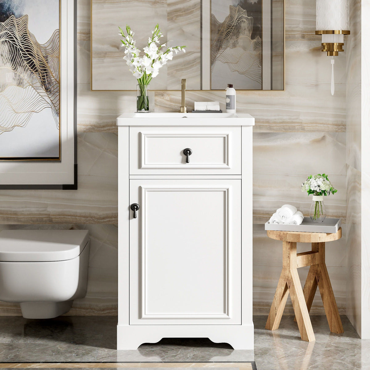 Elegant Bathroom Vanity with Ceramic Sink and Soft-Close Door - Multiple Colors