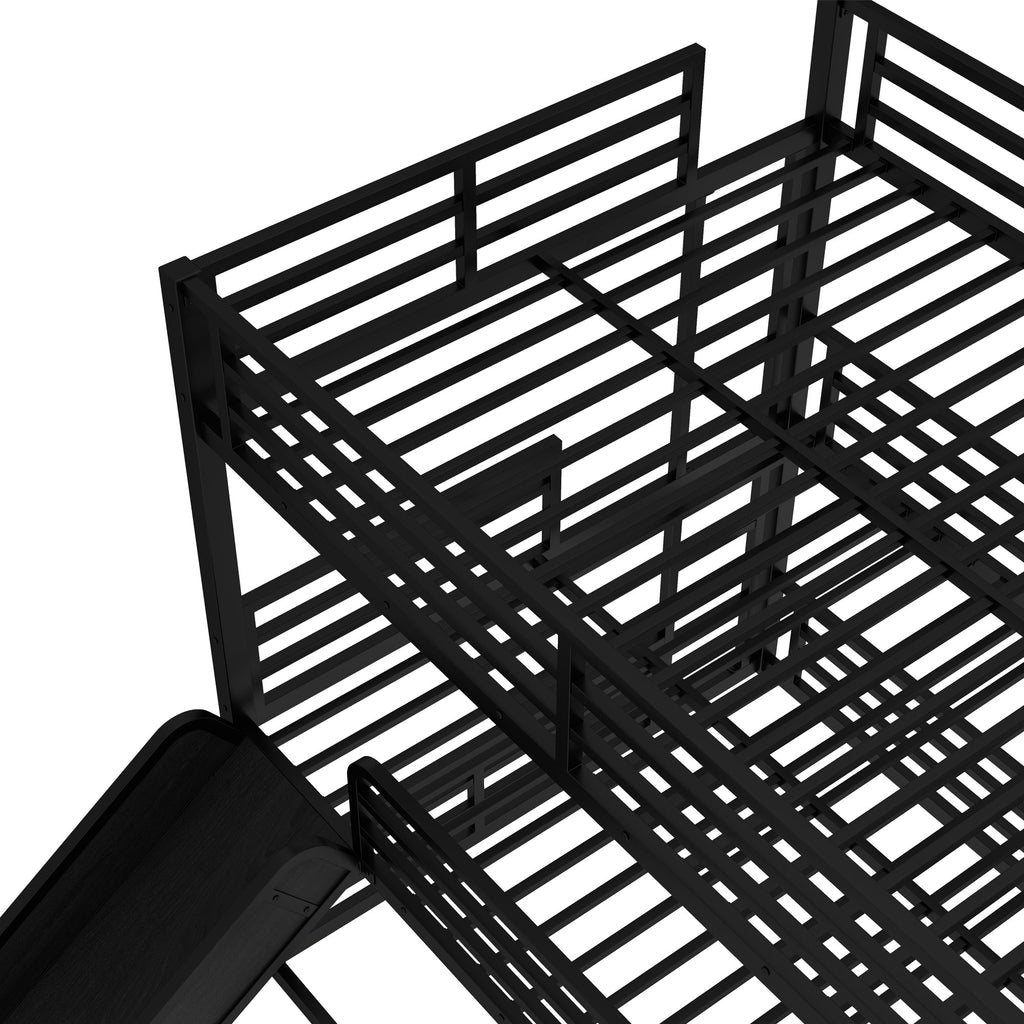 Queen Over Queen Triple Bunk Bed with Slide - Metal Frame