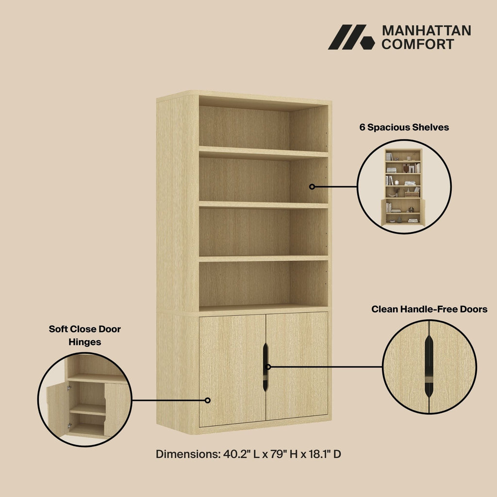 Modern Bookcase Cabinet with Adjustable Shelves - Black, Light Brown, Dark Brown