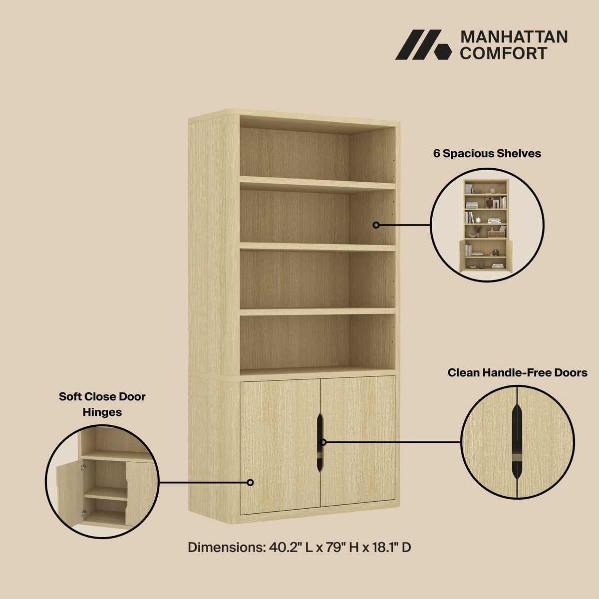 Modern Bookcase Cabinet with Adjustable Shelves - Black, Light Brown, Dark Brown