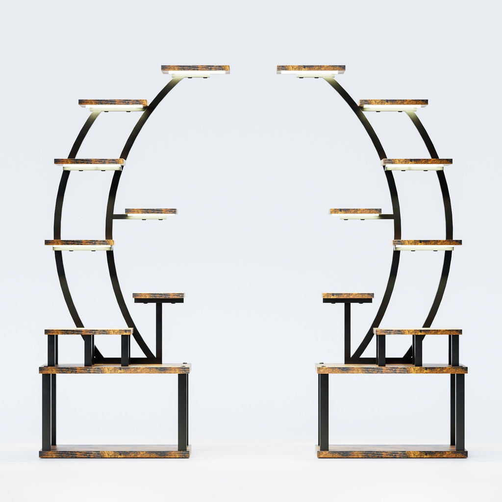 9 Tiered Indoor Plant Stand with 5 Adjustable Grow Lights - Light Brown