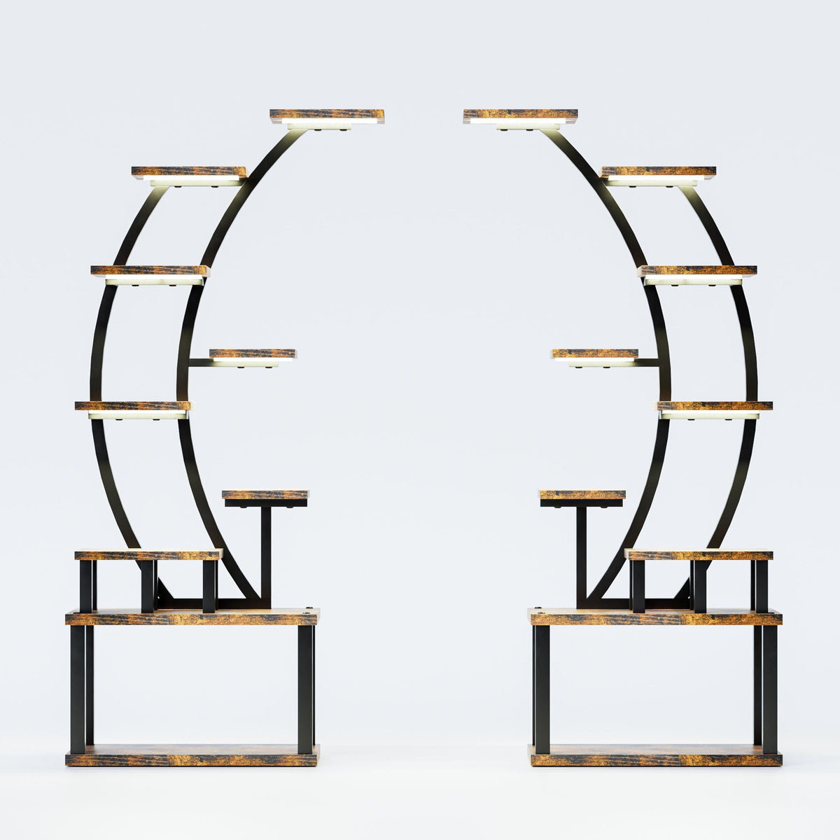 9 Tiered Indoor Plant Stand with 5 Adjustable Grow Lights - Light Brown