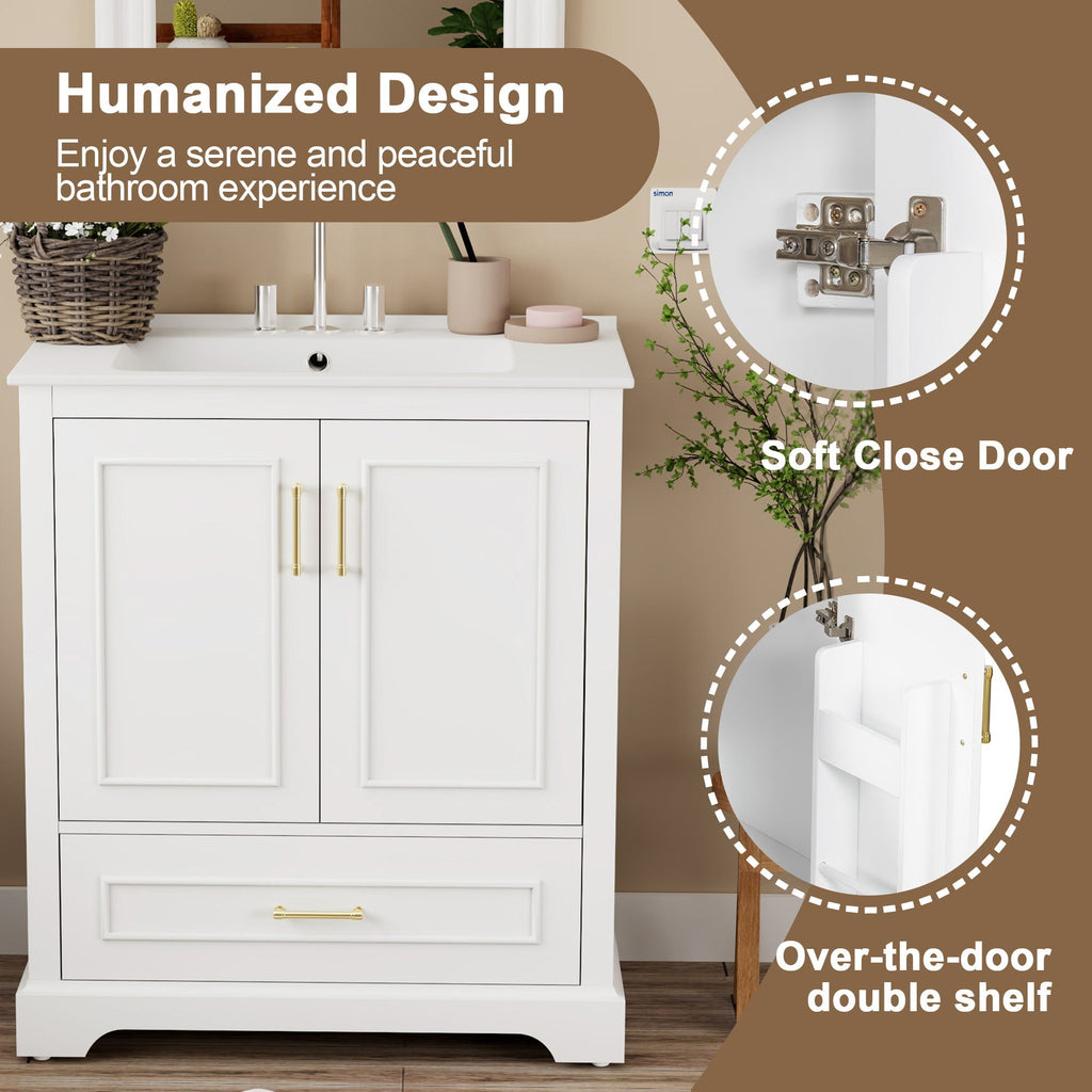 Bathroom Vanity with Sink and Soft Close Doors - White, Black, Green, or Gray