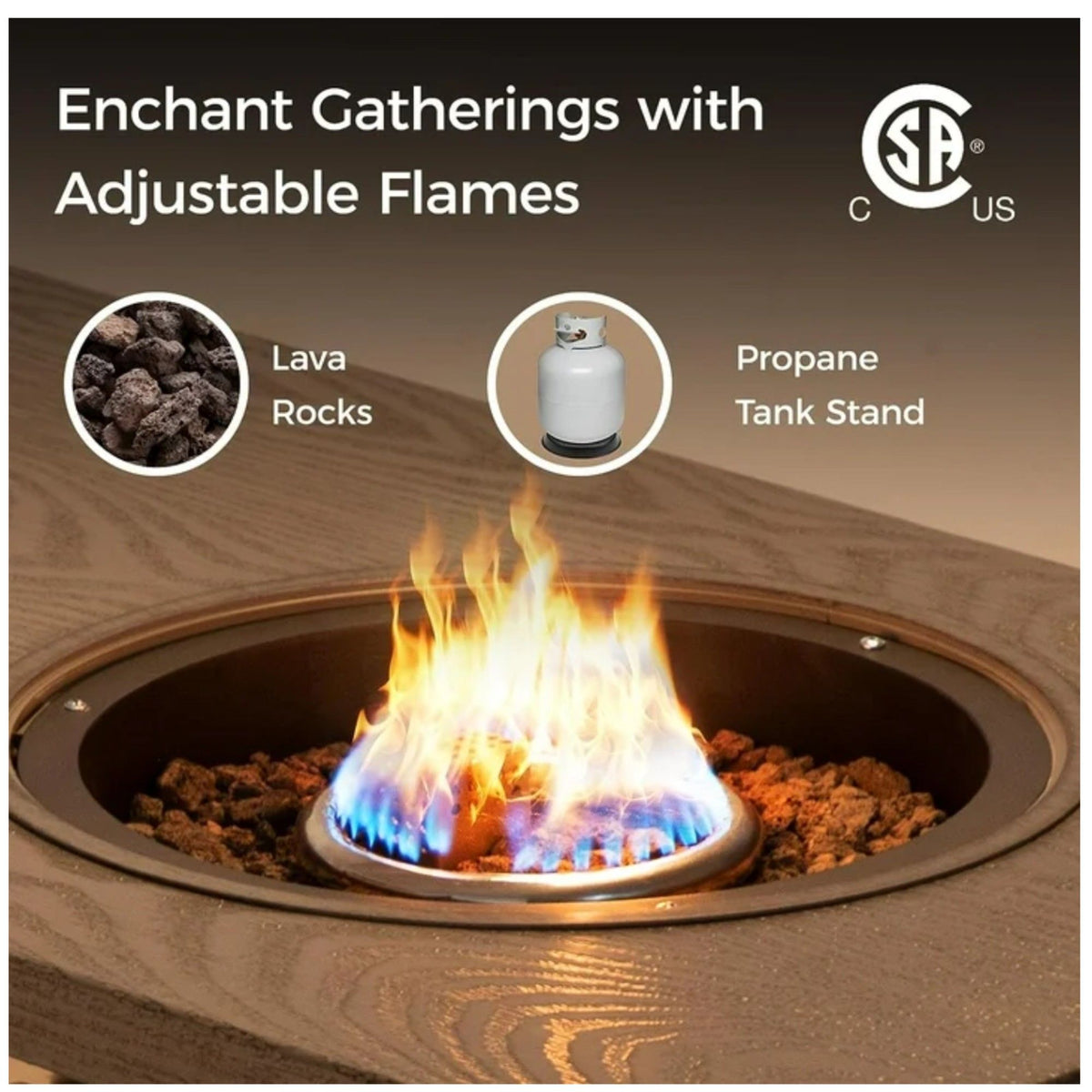 3 In 1 Outdoor Propane Fire Pit Table with Ice Bucket - Beige