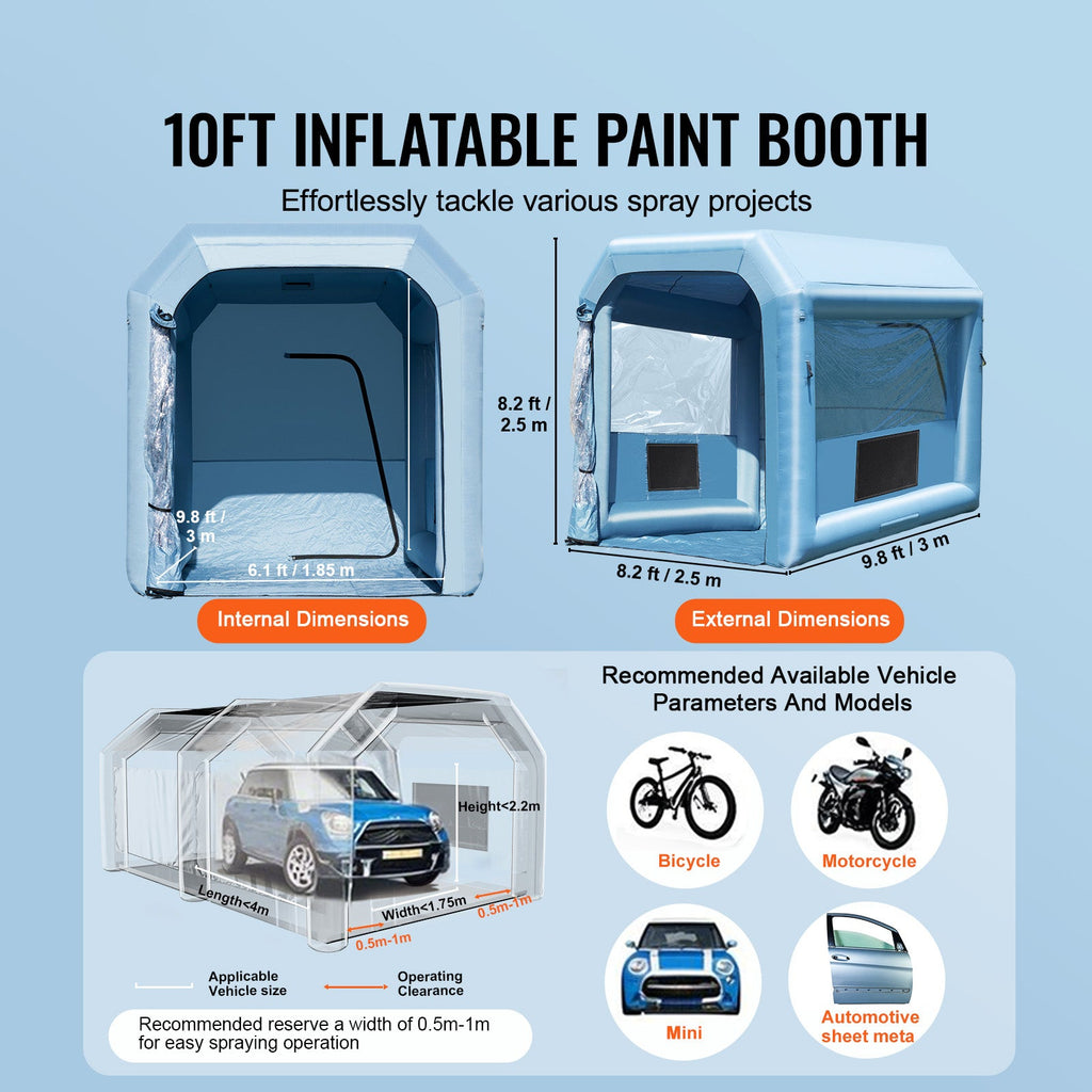 Inflatable Paint Booth with Blower and Air Filter System - Gray