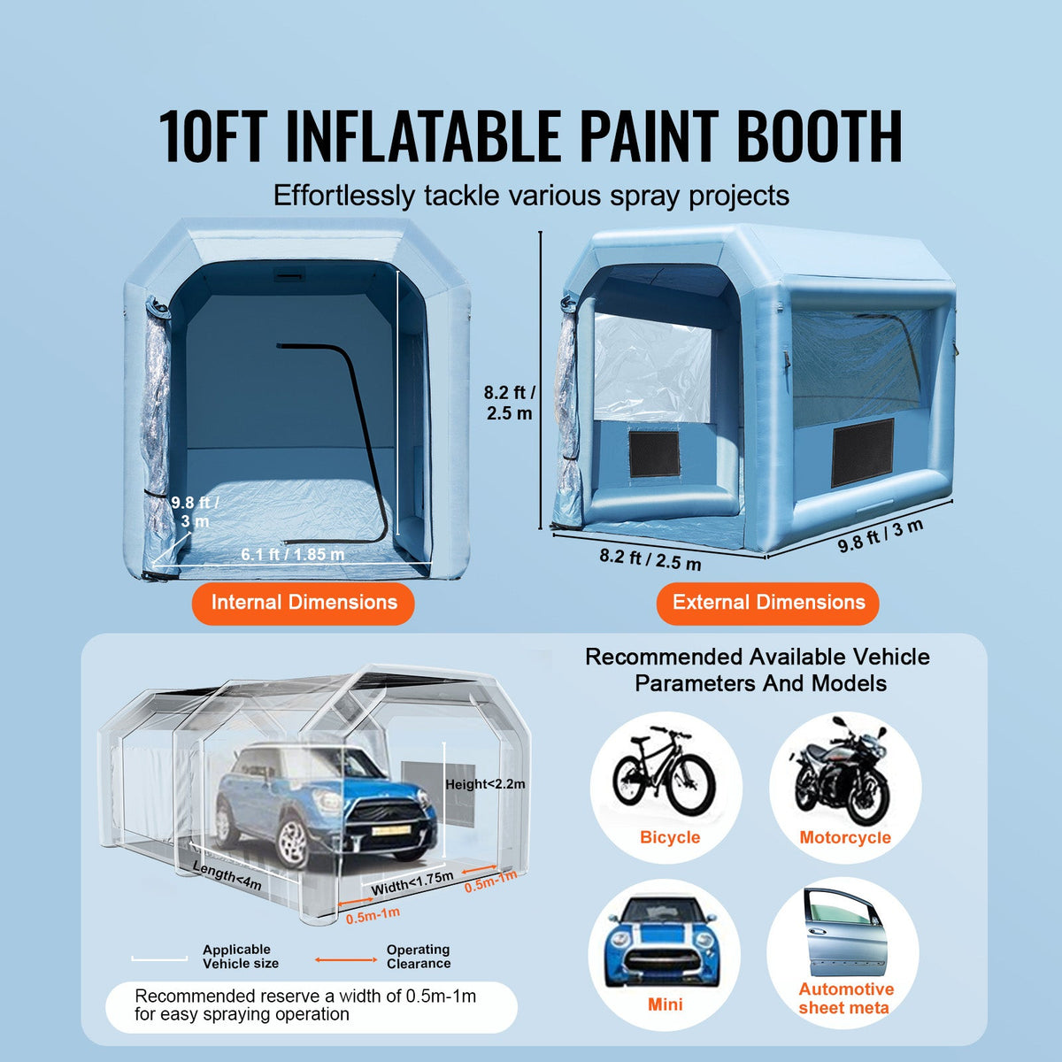 Inflatable Paint Booth with Blower and Air Filter System - Gray