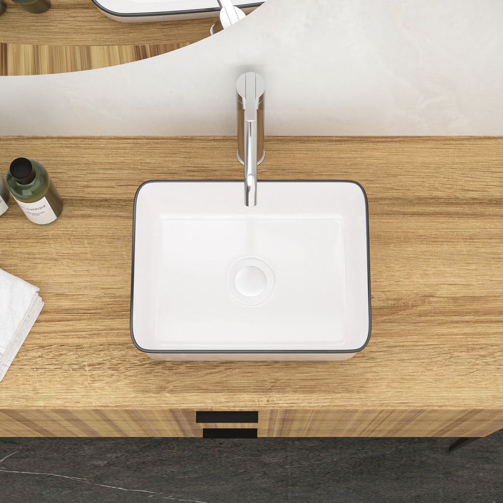 Modern European Style Ceramic Rectangular Vessel Bathroom Sink with Above-Counter Installation - Black or Gold