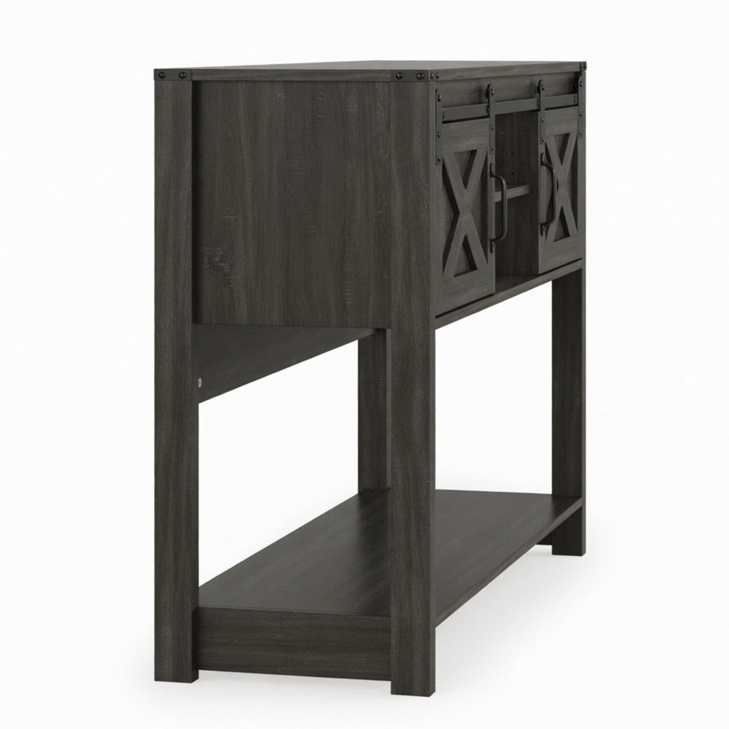 Farmhouse Entryway Table with Sliding Barn Door - Gray, Dark Gray, White, Black