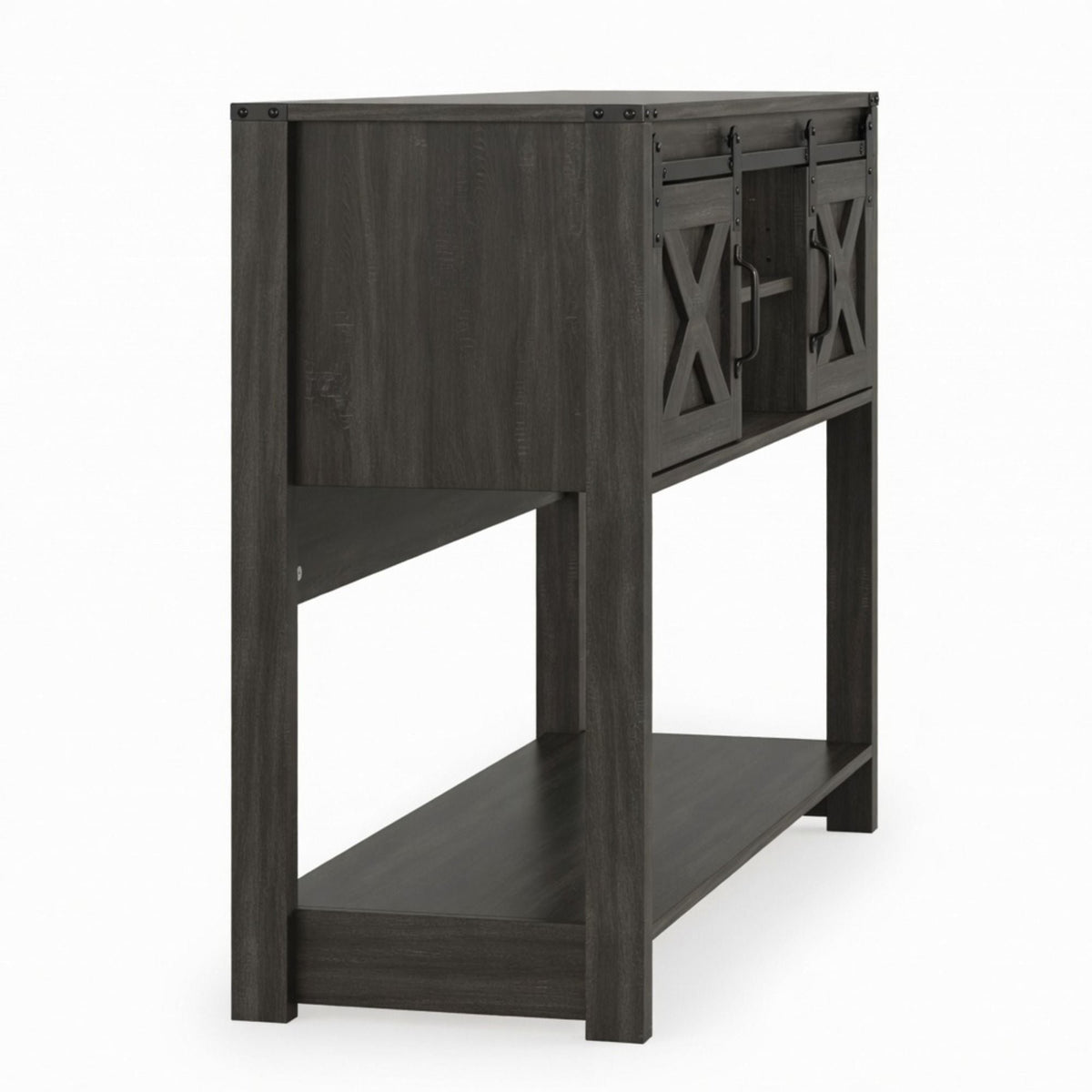 Farmhouse Entryway Table with Sliding Barn Door - Gray, Dark Gray, White, Black