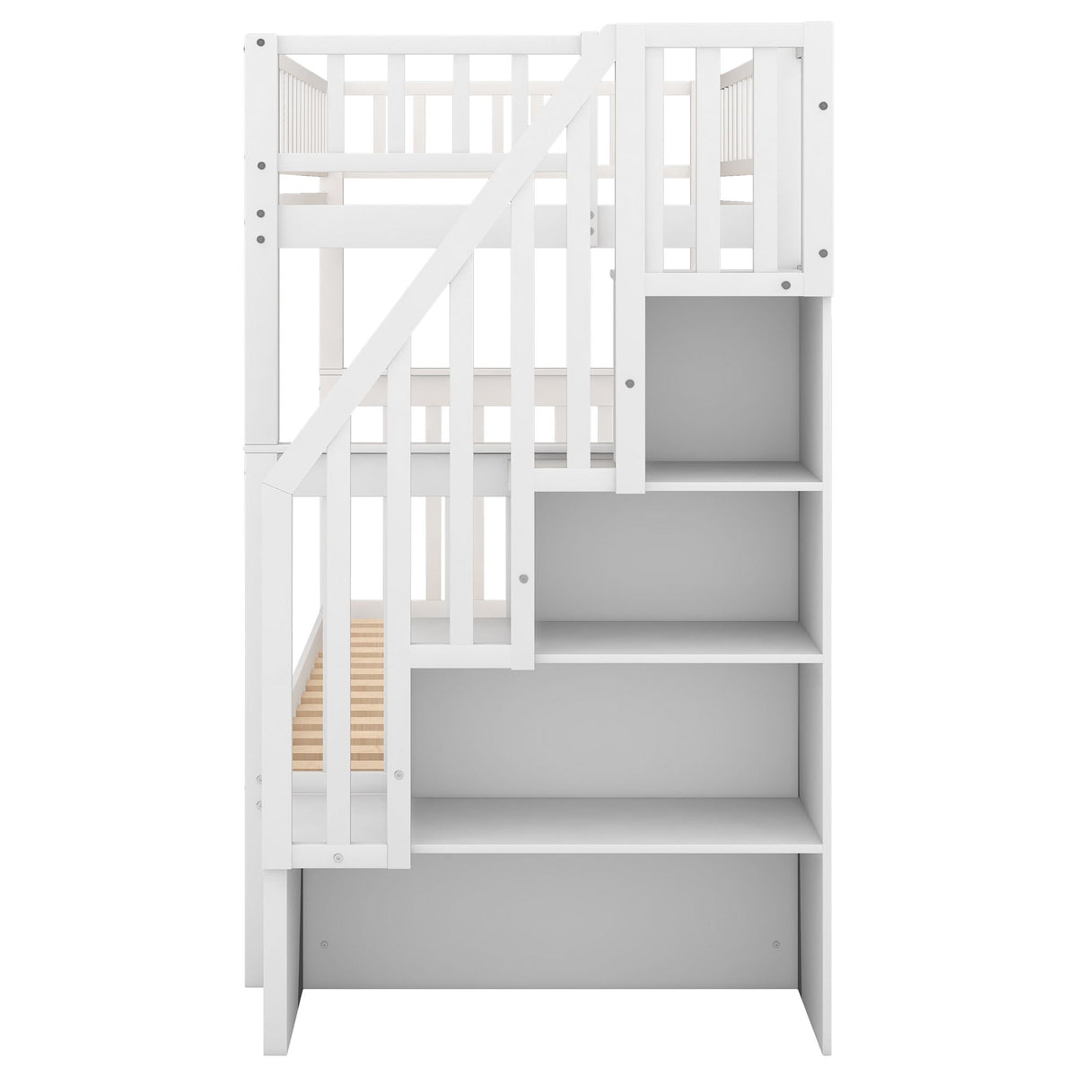 Bunk Bed with Staircase and Storage Options - Dark Gray or White