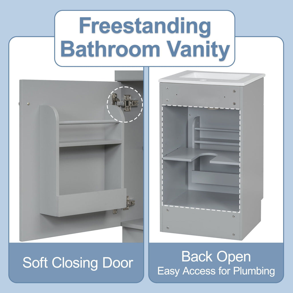 Bathroom Vanity with Sink and Adjustable Shelf - Multiple Colors