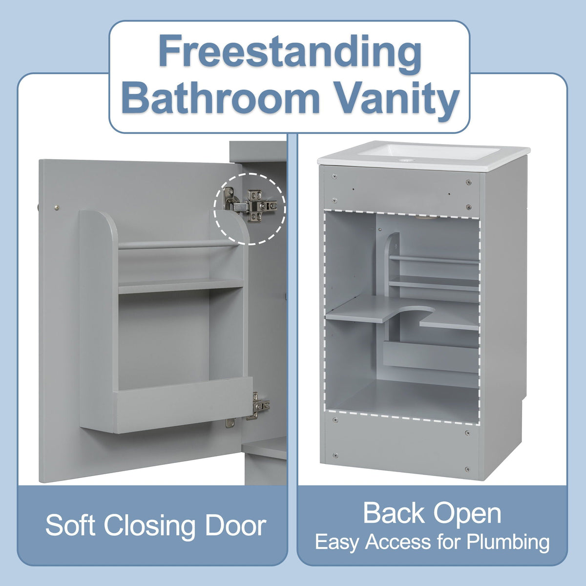 Bathroom Vanity with Sink and Adjustable Shelf - Multiple Colors