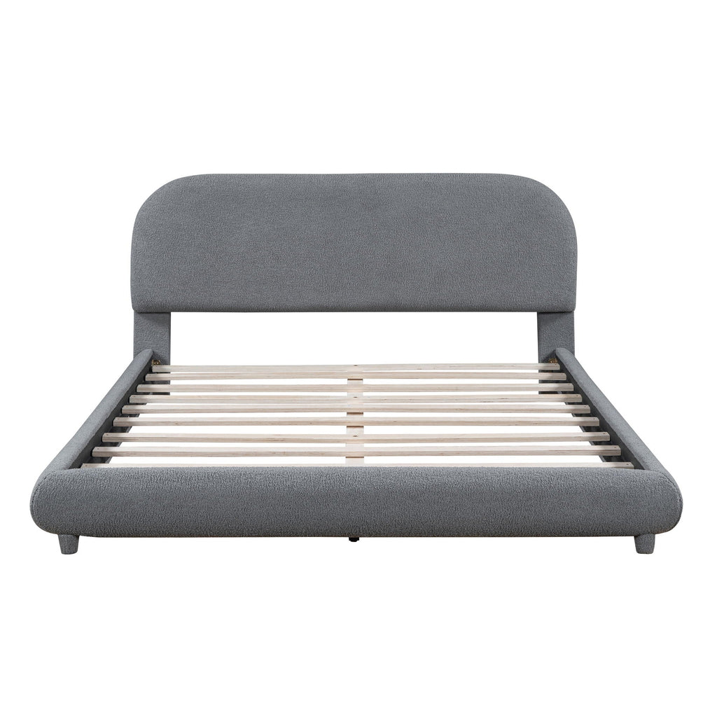 Upholstered Platform Bed with Curve-Shaped Frame - Teddy Fleece - Beige or Dark Gray
