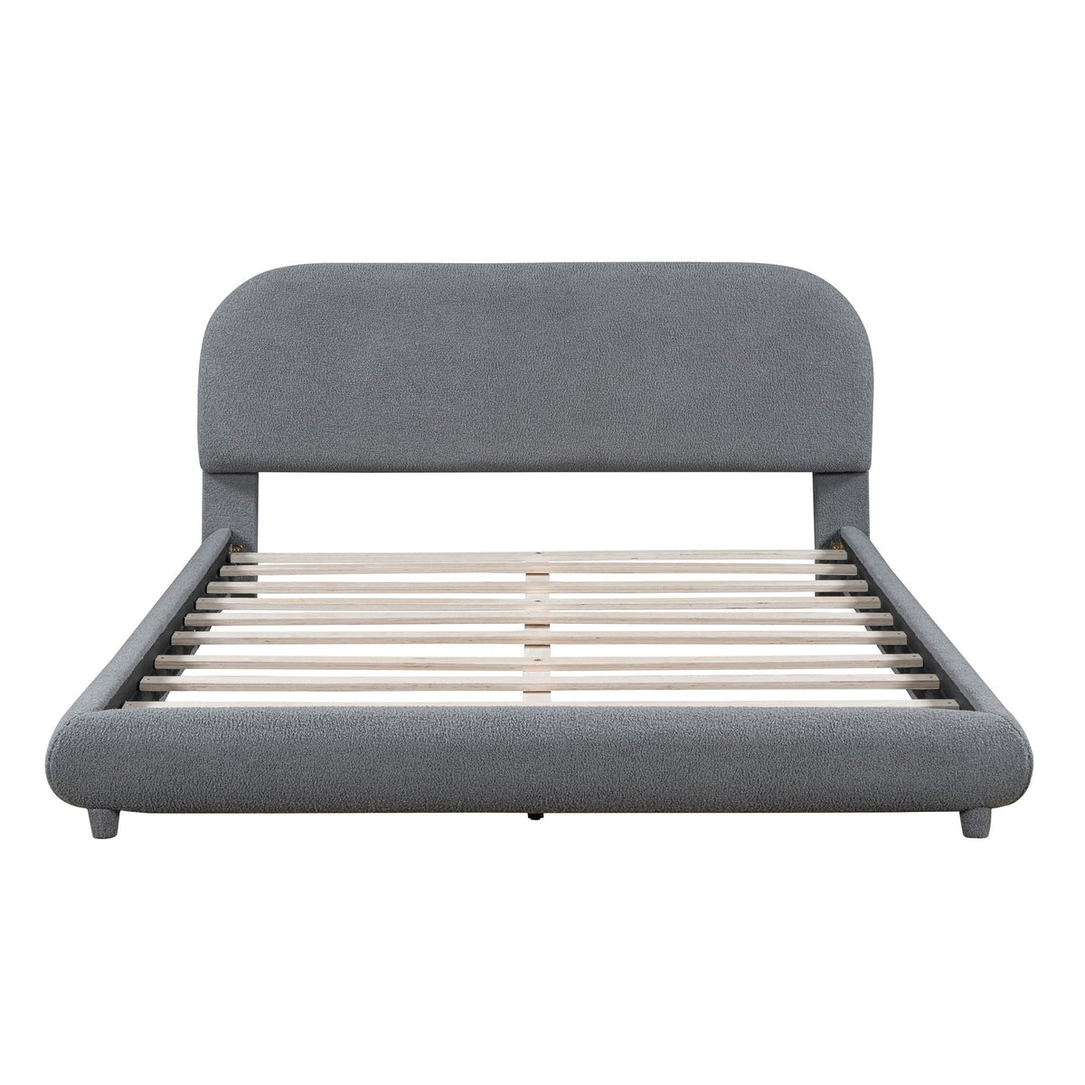 Upholstered Platform Bed with Curve-Shaped Frame - Teddy Fleece - Beige or Dark Gray
