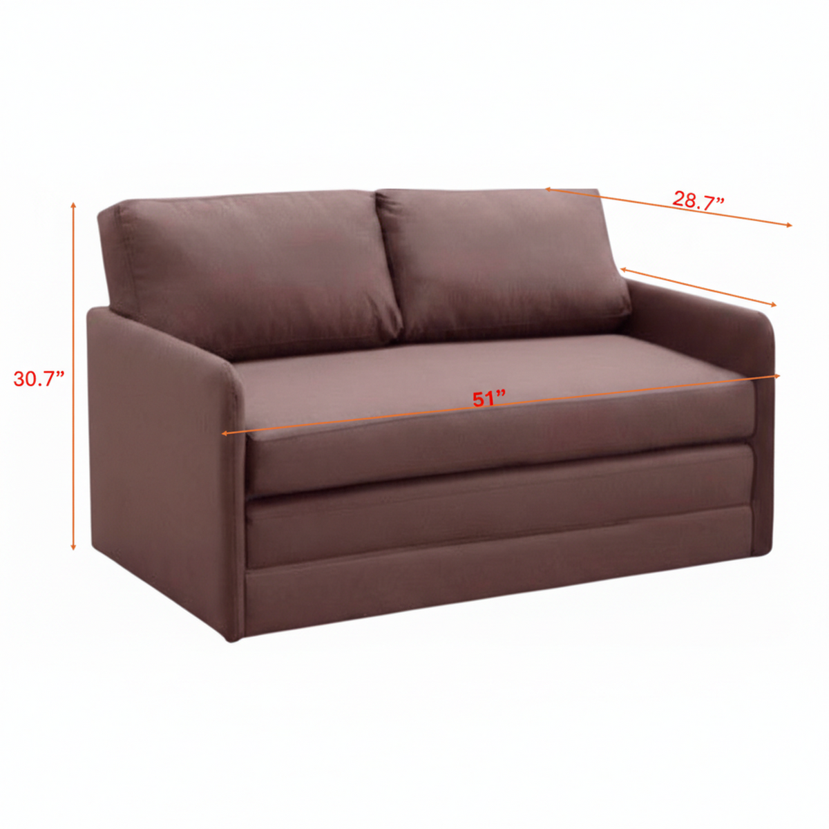 Modern Fabric Loveseat Sleeper with Sturdy Wood Frame - Brown