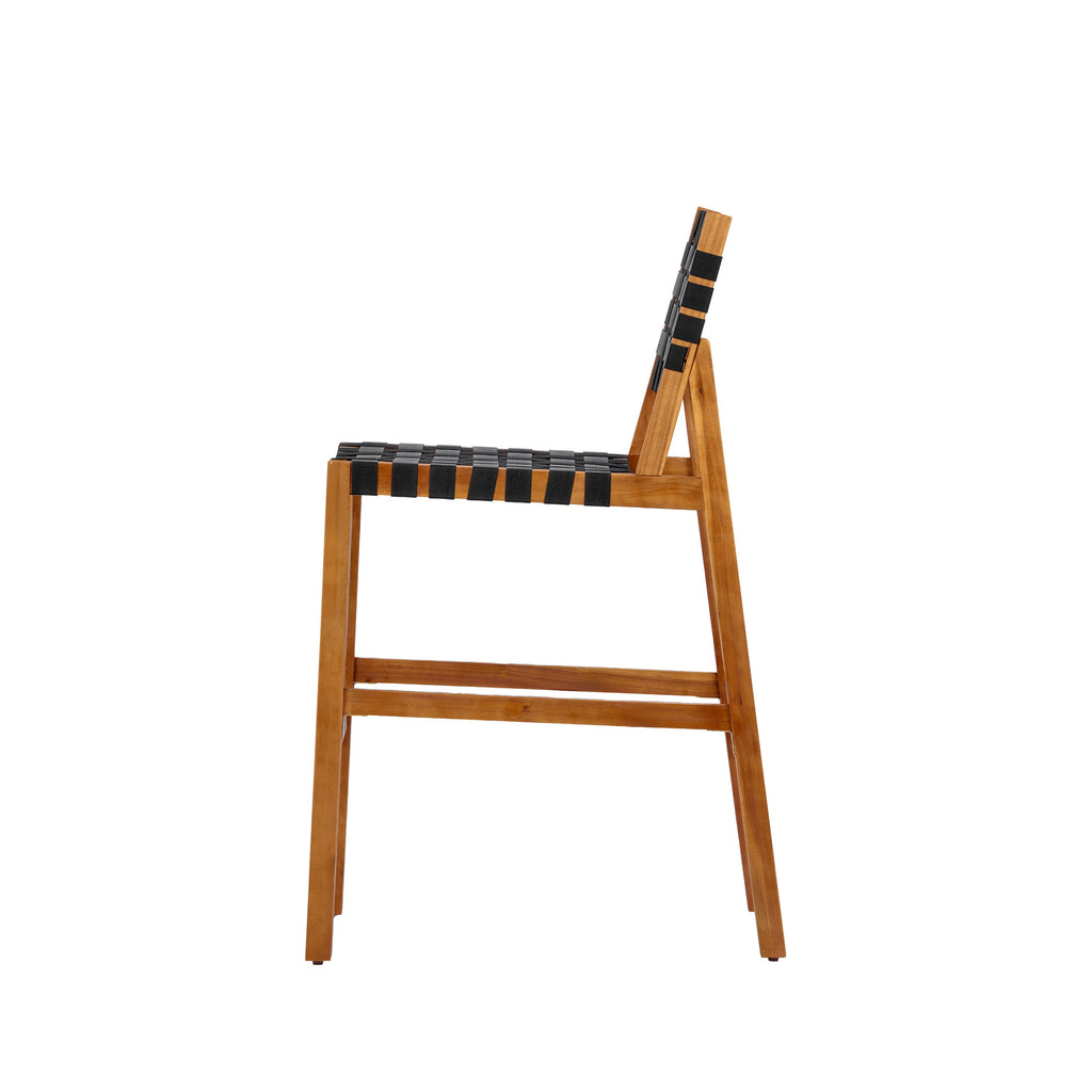 30.5" Seat Height Outdoor Acacia Side Chair with Woven Strap – Teak + Black or Teak + Beige