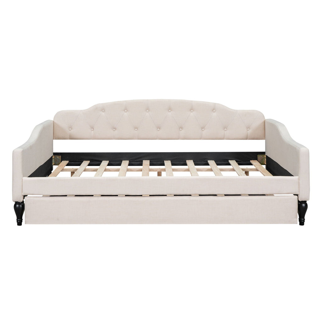 Upholstered Tufted Daybed with Storage Options - Beige