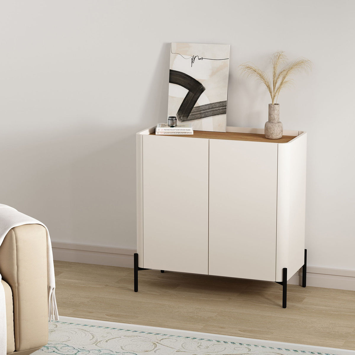 Abbey Accent Cabinet with Soft Close Doors and Rounded Edges - White or Light Brown