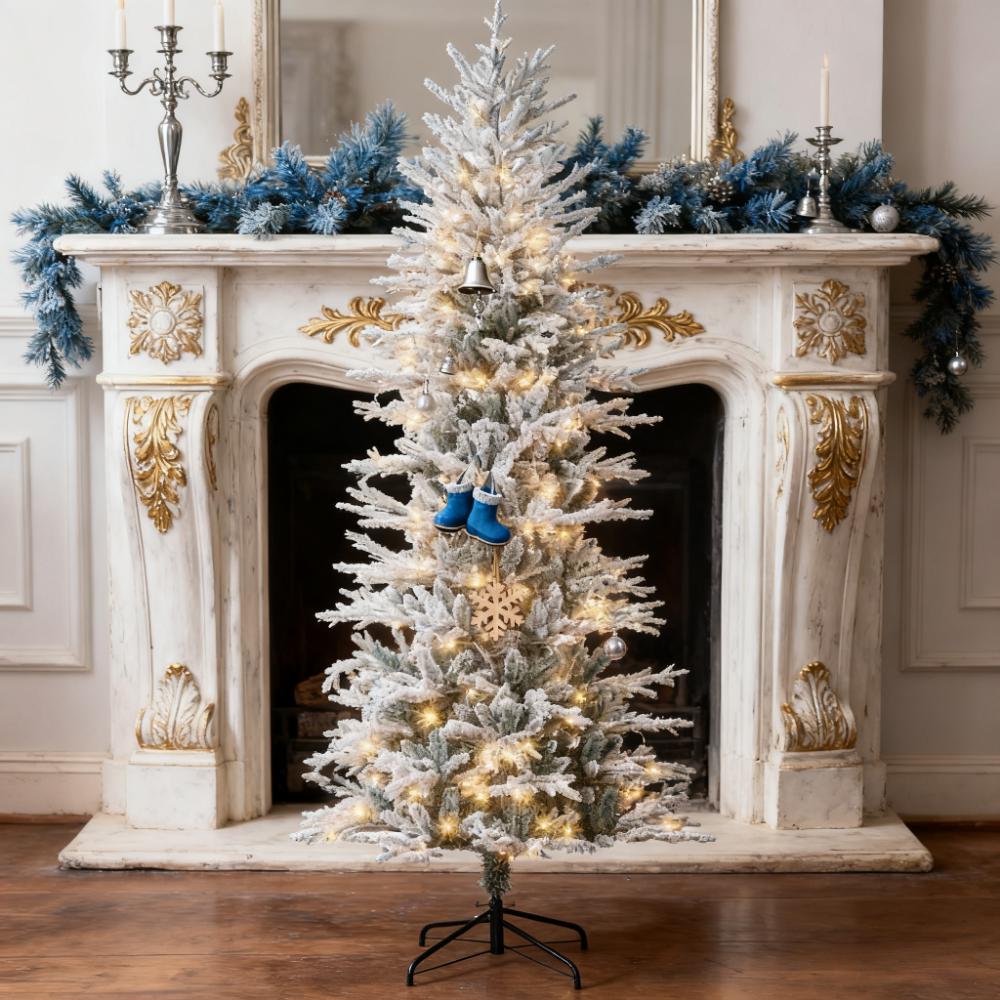 Pre Lit Artificial Flocked Christmas Tree with Snow Branches - 7.5ft
