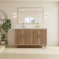 60'' Light Coffee Single Sink Bathroom Vanity with Marble Top - Solid Wood